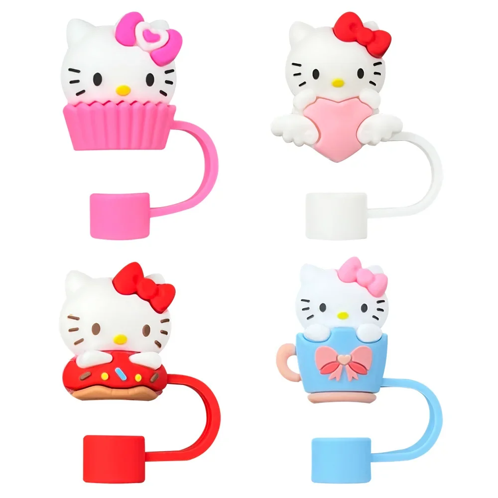 4 Stück 10 mm HelloKitty Stroh-Abdeckkappe, staubdicht, wiederverwendbar, Strohspitzen, Deckel für Stanley Cup, auslaufsicher, staubdicht, Strohhalme-Abdeckung