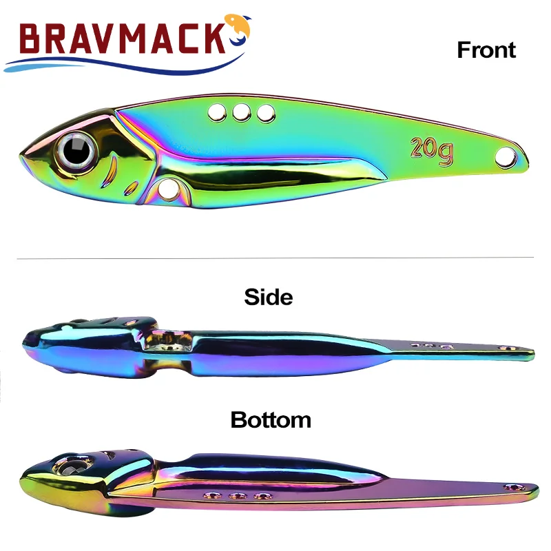 1pc Metal VIB All Water Layer Long Throw 20g Colorful Vibration Sequin Artificial 3D Eyes Sharp Trible Hook For Bass