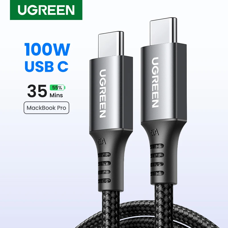 UGREEN-Cable USB tipo C de carga rápida, cargador de 100W para iPhone 15, 14, Macbook, Samsung S9, QC4.0