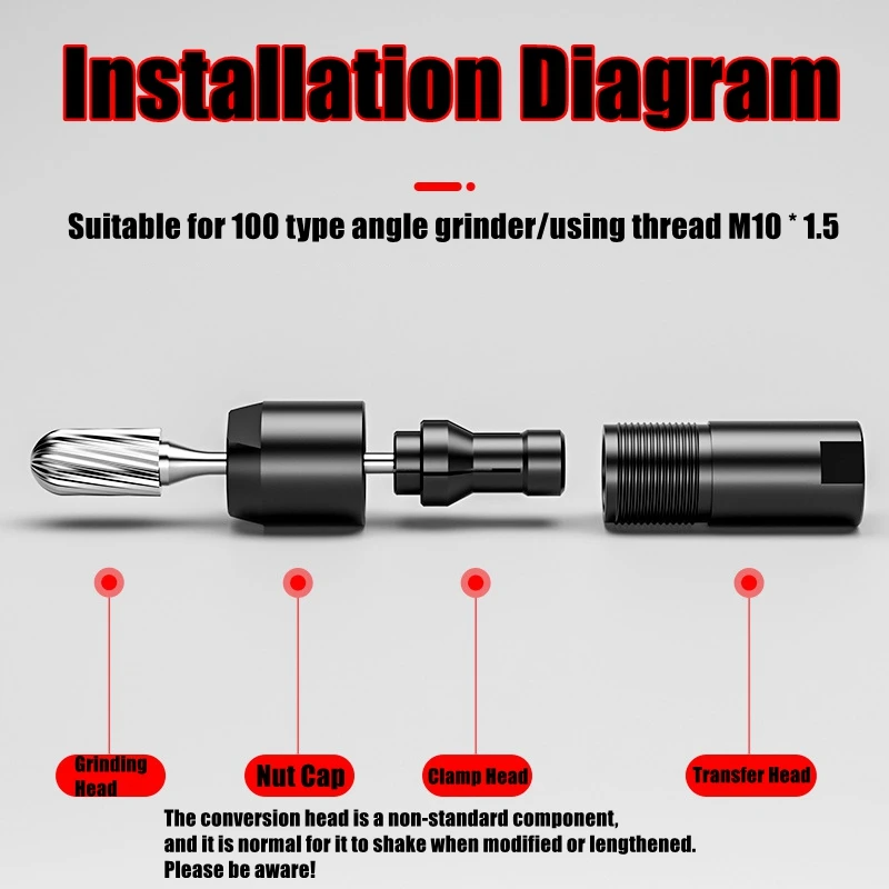 3/6mm Winkelschleifer Modifizierter Adapter zum geraden Schleifspannfutter M10 Gewinde Schleifwerkzeuge für 100-Typ-Winkelschleifer
