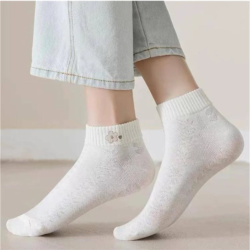 5 pares de calcetines de mujer Primavera Verano lindo oso conejo Arco Iris estampado tobillo calcetines pantalón corto Casual calcetines