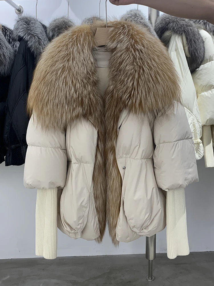 2023 inverno feminino puffer casaco grande gola de pele de raposa real grosso luxo parkas outerwear feminino 90% pato branco para baixo jaqueta