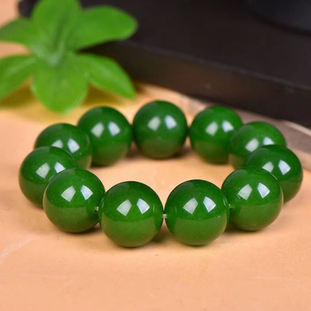 สร้อยคอมือนิลสีเขียวกำไลข้อมือสำหรับผู้ชายและผู้หญิงกำไลข้อมือยางยืดลูกปัดทรงกลม20มม. เครื่องประดับมีเสน่ห์สำหรับทุกเพศ