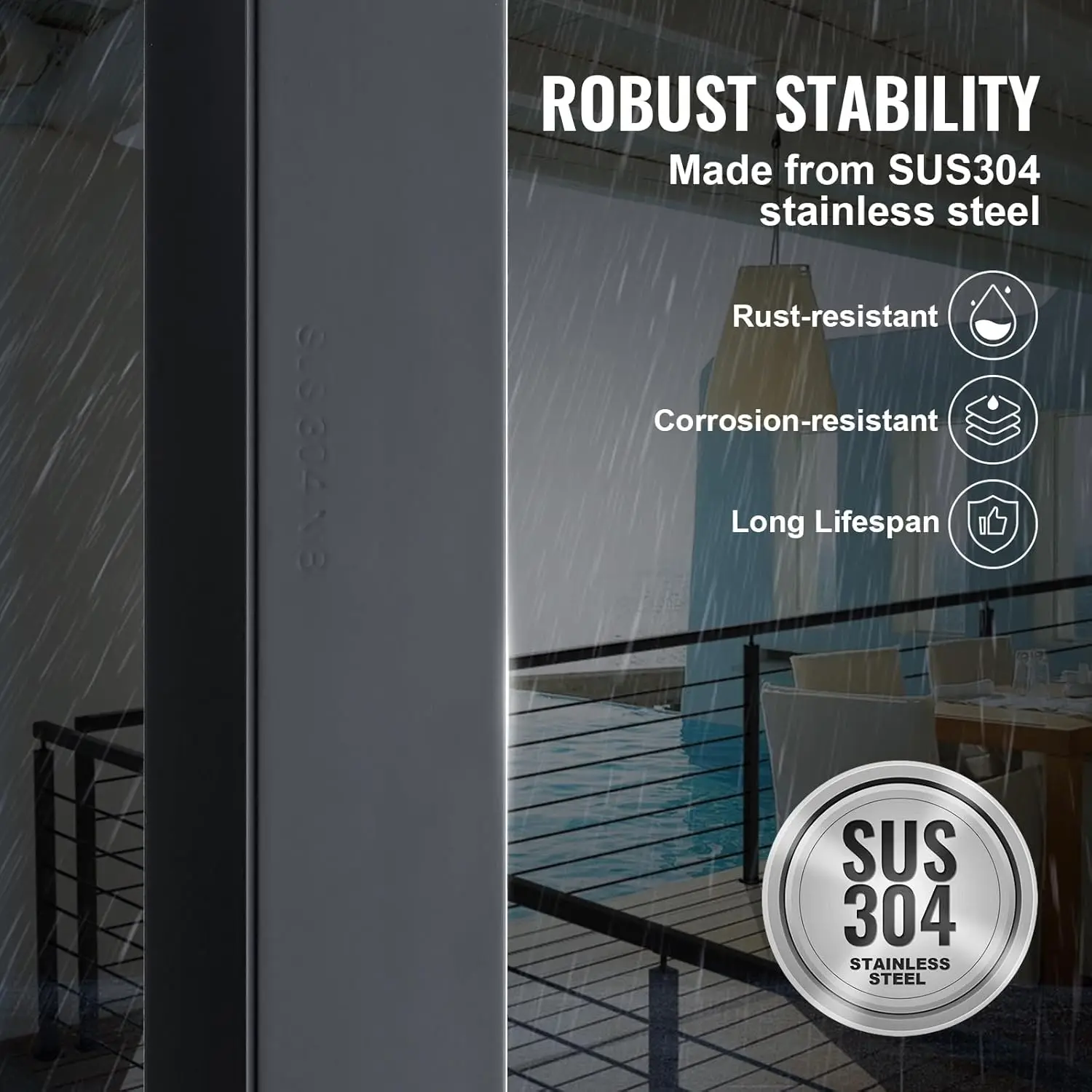 Cable Railing Post, 36" x 2" x 2" Steel Level Deck Railing Post Without Holes, SUS304 Stainless Steel Cable Rail Post