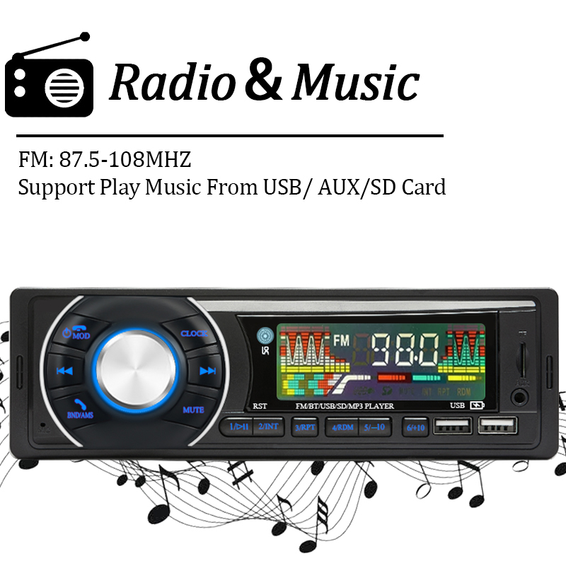 Auto Audio Radio 1din Bluetooth Stereo MP3 Player FM Empfänger 12V Unterstützung Telefon Lade AUX/USB/TF Karte in Dash Kit