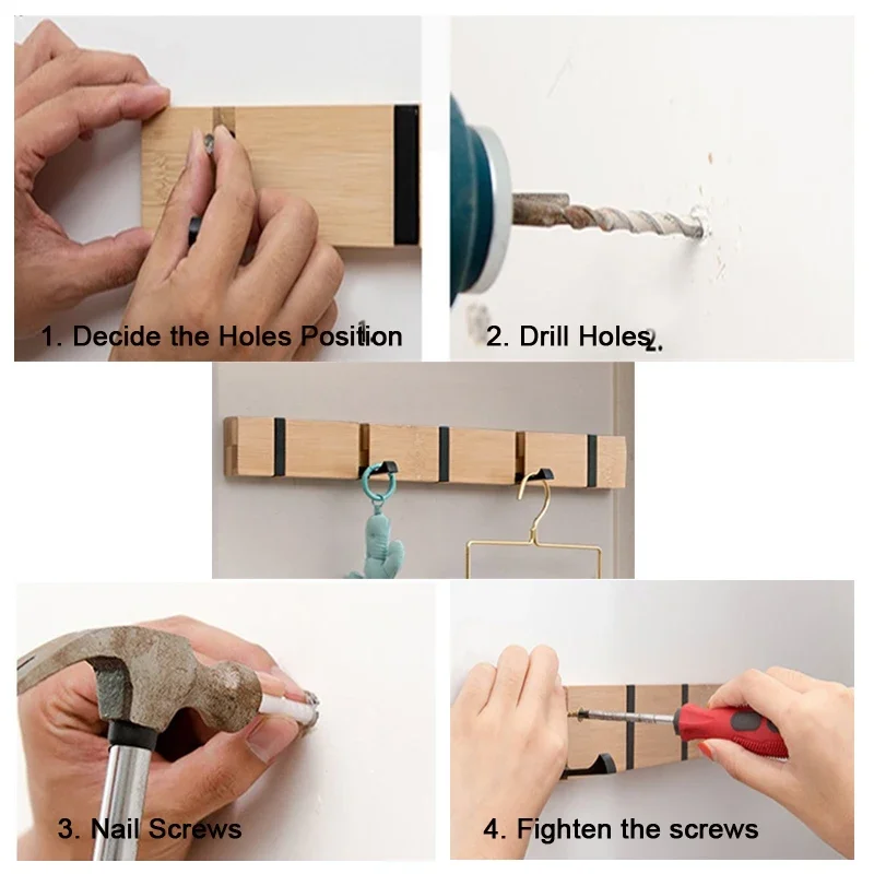 Perchero plegable de bambú montado en la pared para ropa, colgadores de puerta, para abrigo perchero, toalla, estante para Baño