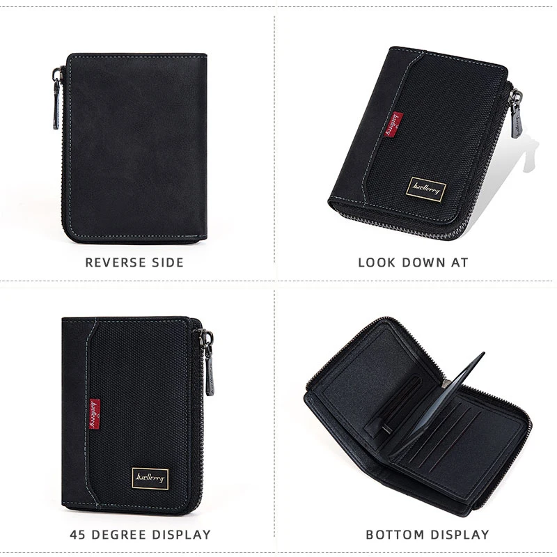 Baellerry RFID สั้นผู้ชายซิปกระเป๋าสตางค์แบรนด์หรูผู้ถือบัตรกระเป๋าสตางค์ชายผู้ถือรูปถ่ายกระเป๋าเหรียญ Man กระเป๋า