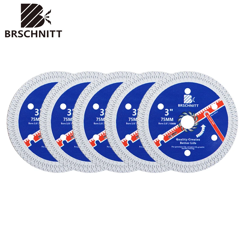 BRSCHNITT-3inch 75mm Mini disco de corte de sierra de diamante, hoja de diamante, diámetro de 10mm para cortar cerámica, mármol, granito, piedra, hoja de sierra