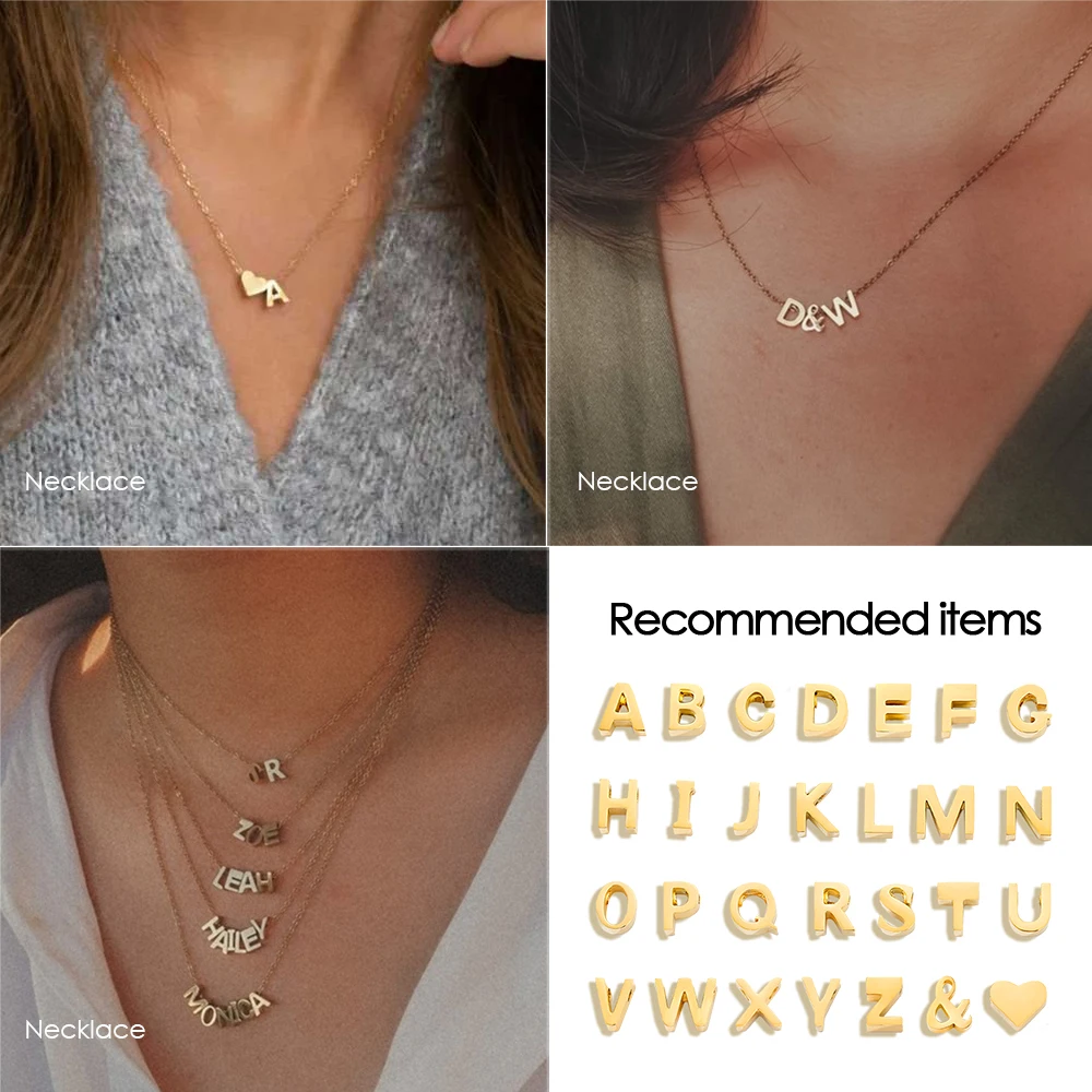 EManc Tiny TIM BÈO Ban Đầu Charm Vàng Màu Sắc Màu Bạc Chữ Tên Mặt Dây Chuyền Nữ Giá Sỉ Bảng Chữ Cái A-Z Món Quà Trang Sức