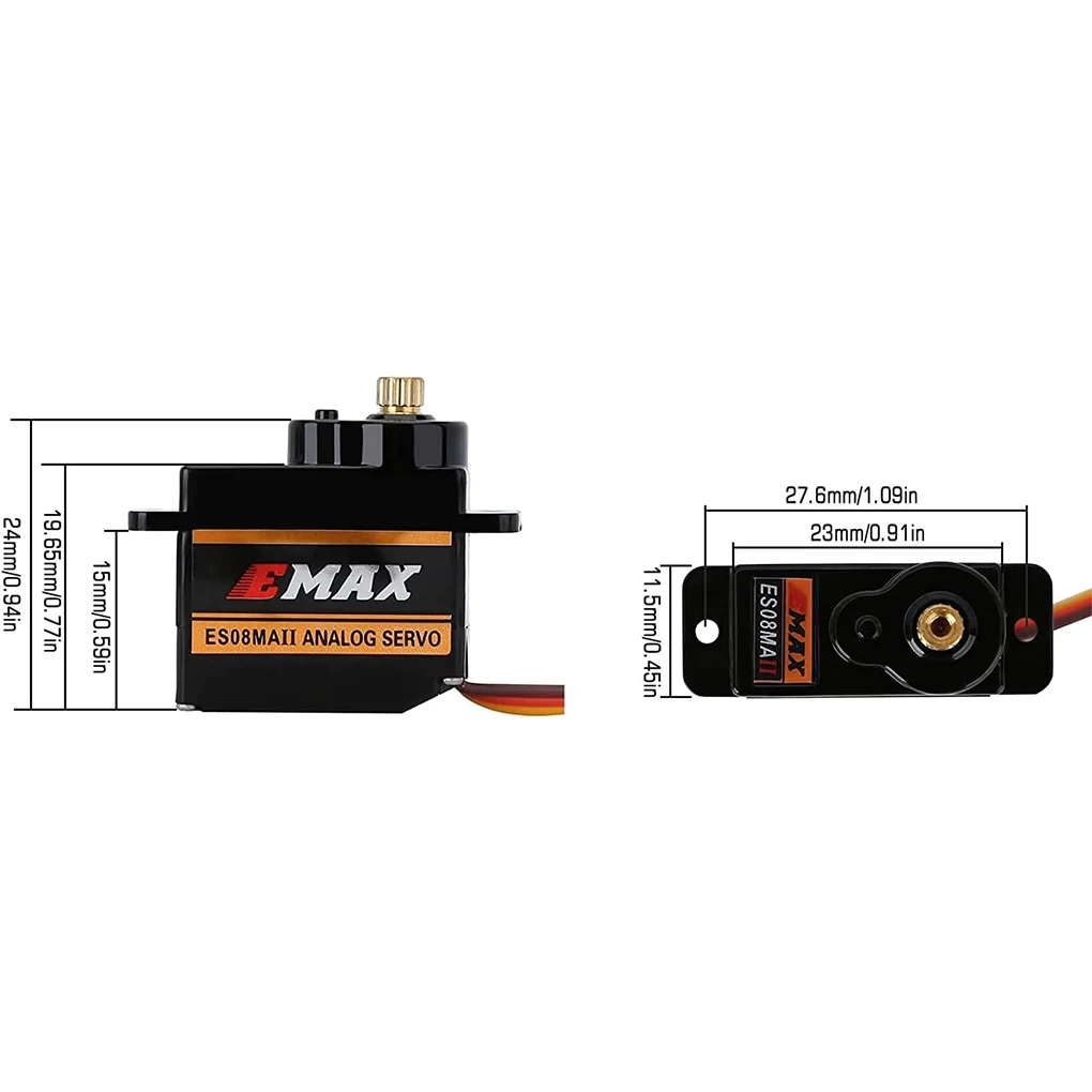 EMAX เซอร์โวแบบแอนะล็อกเกียร์โลหะ ES08MA EMX-SV-0275 II 12G สำหรับ RC หุ่นยนต์เครื่องบินควบคุมวิทยุ RC