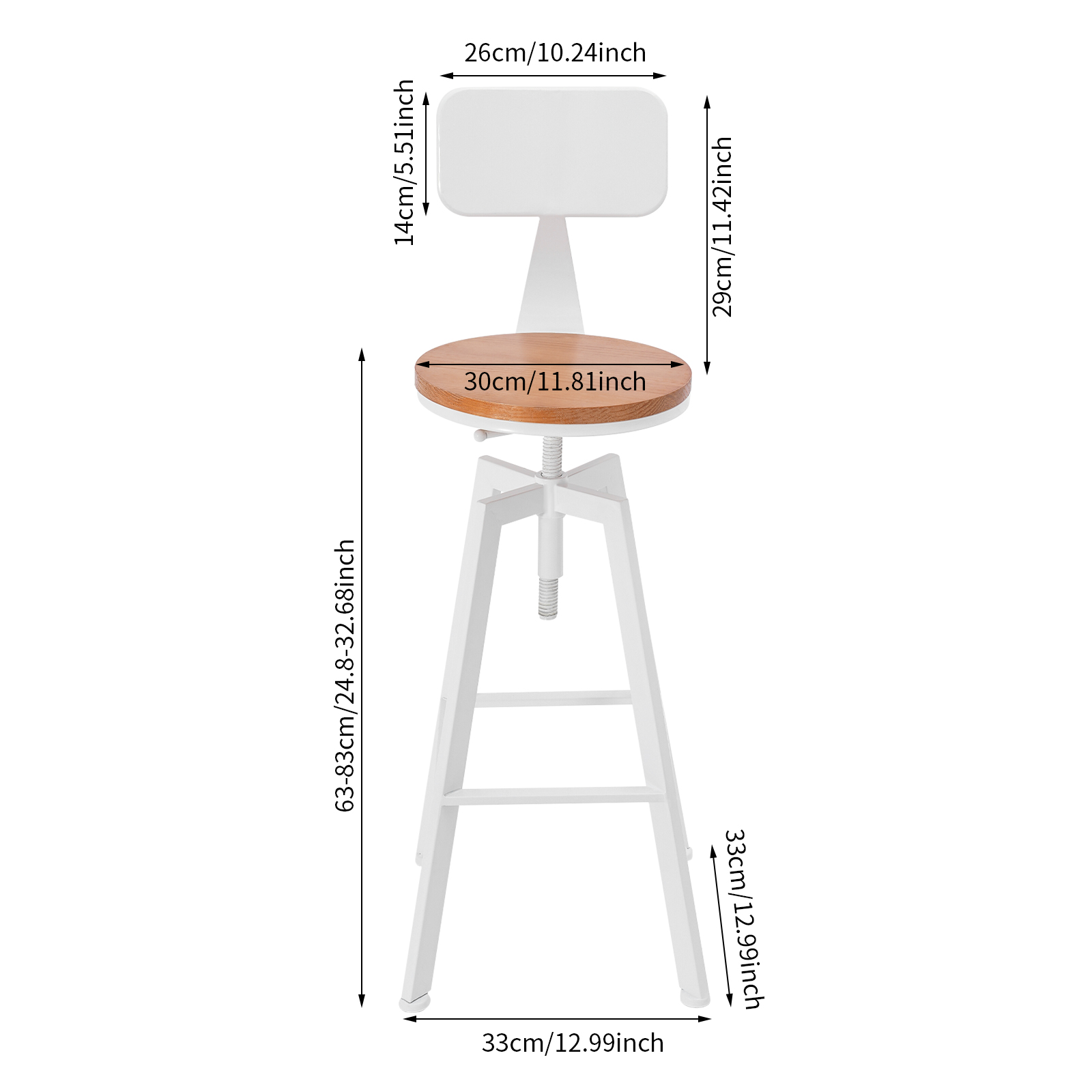 2er-Pack Barstühle aus Schmiedeeisen mit weißen Rückenlehnen für verschiedene Orte wie Bars, Restaurants, Cafés, Höhe 63–83 cm