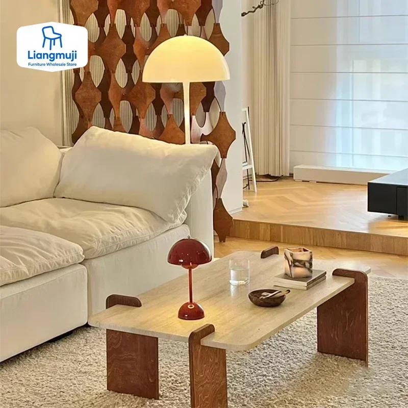 Nordic wabi sabi natural travertino mesas de centro retangular estilo creme mesa lateral canto sala estar stoły móveis novo