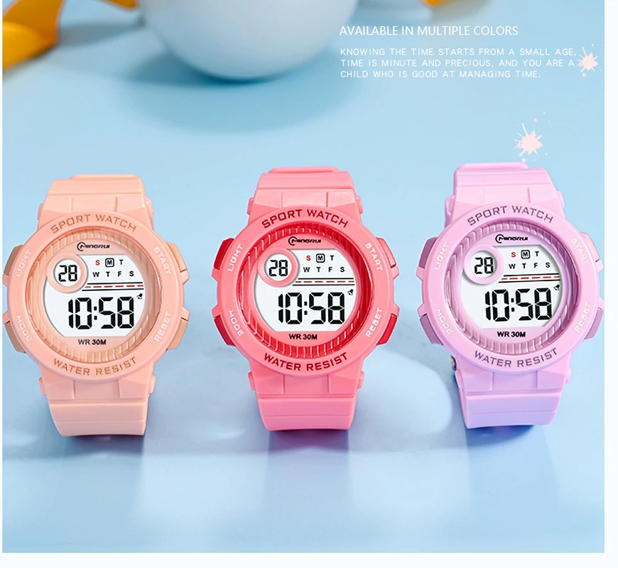 OHSEN Kinder Sportuhren 30M Wasserdicht Rosa Silikon Elektronische Armbanduhr Stoppuhr Kinder Digitaluhr Für Jungen Mädchen