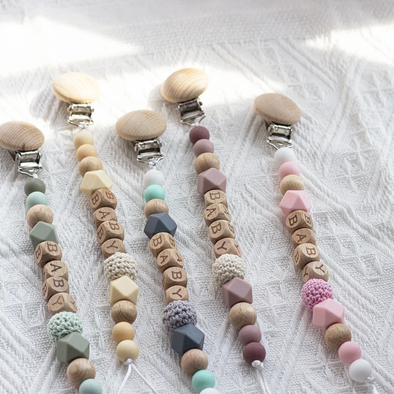 Personalized Name Baby Pacifier Clips Chains Silicone Beads Teethers Dummy Nipple Holder Clip Newborn Teething Toys Accessories