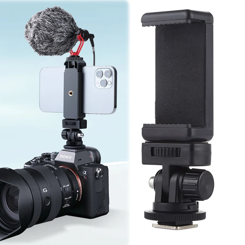 Soporte para teléfono con zapata para cámara, adaptador de trípode Flexible con soporte para zapata fría para iPhone, Samsung, Canon, Nikon, Sony, cámara DSLR