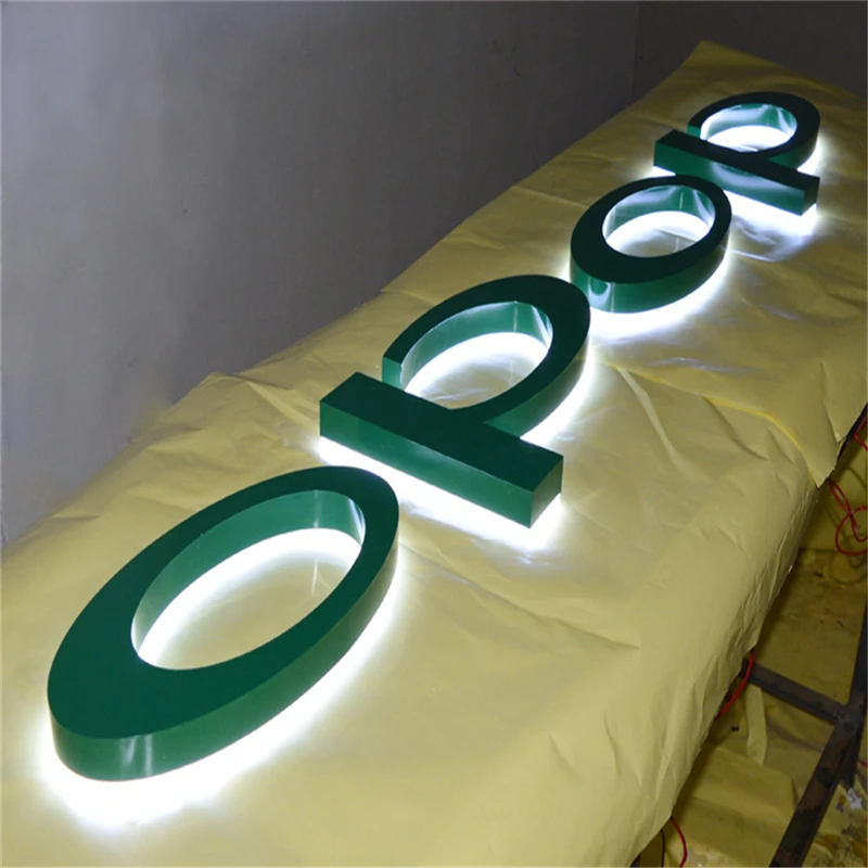 Kundenspezifische LED-Ladenschilder aus Edelstahl mit Hintergrundbeleuchtung für den Außenbereich, 3D-Helolit-LED-Buchstaben aus Metall, umgekehrtes, leuchtendes Ladenschild