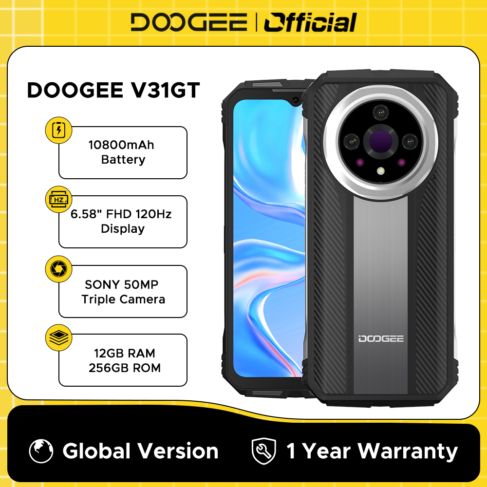 Estreno mundial DOOGEE V31GT Teléfono resistente 6,58” FHD Dimensity 1080 Octa Core 5G Imagen térmica 10800mAh 66W Teléfono de carga rápida
