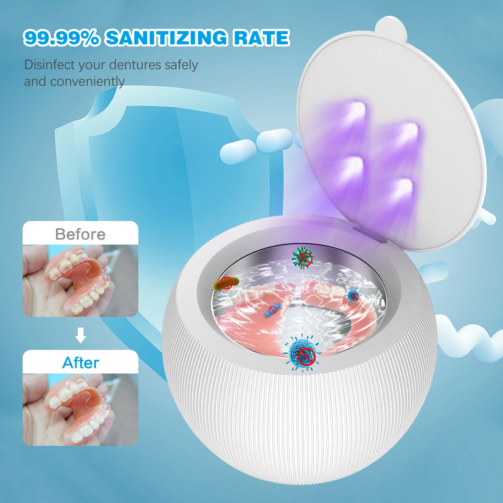 ทําความสะอาดอัลตราโซนิกแบบพกพา Retainer ฟันปลอมเครื่องทําความสะอาดจับเวลา Immersion เครื่องซักผ้าสําหรับ Mouth-Guard Aligner นาฬิกาเครื่องประดับ