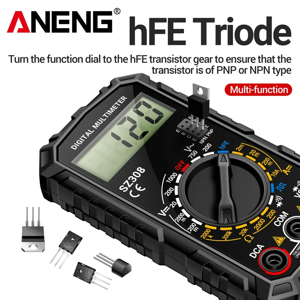 ANENG SZ308 Square Wave เครื่องทดสอบมัลติมิเตอร์แบบดิจิตอล 1999 นับ HFE Triode Buzzer มัลติมิเตอร์ AC/DC แรงดันไฟฟ้า 10A Current Meter เครื่องมือ