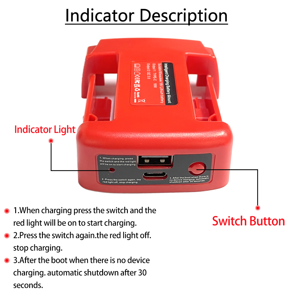 Portable Charger Adapter Compatible For Makita For Dewalt For Milwaukee 18V Li-ion with USB Type-C Battery Holder Fast Charging