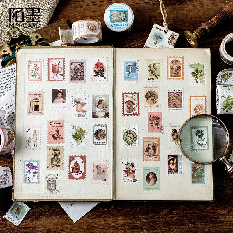 빈티지 우체국 시리즈 Washi 테이프 레트로 우표 커피 장식 접착 테이프 DIY Scrapbooking 스티커 라벨