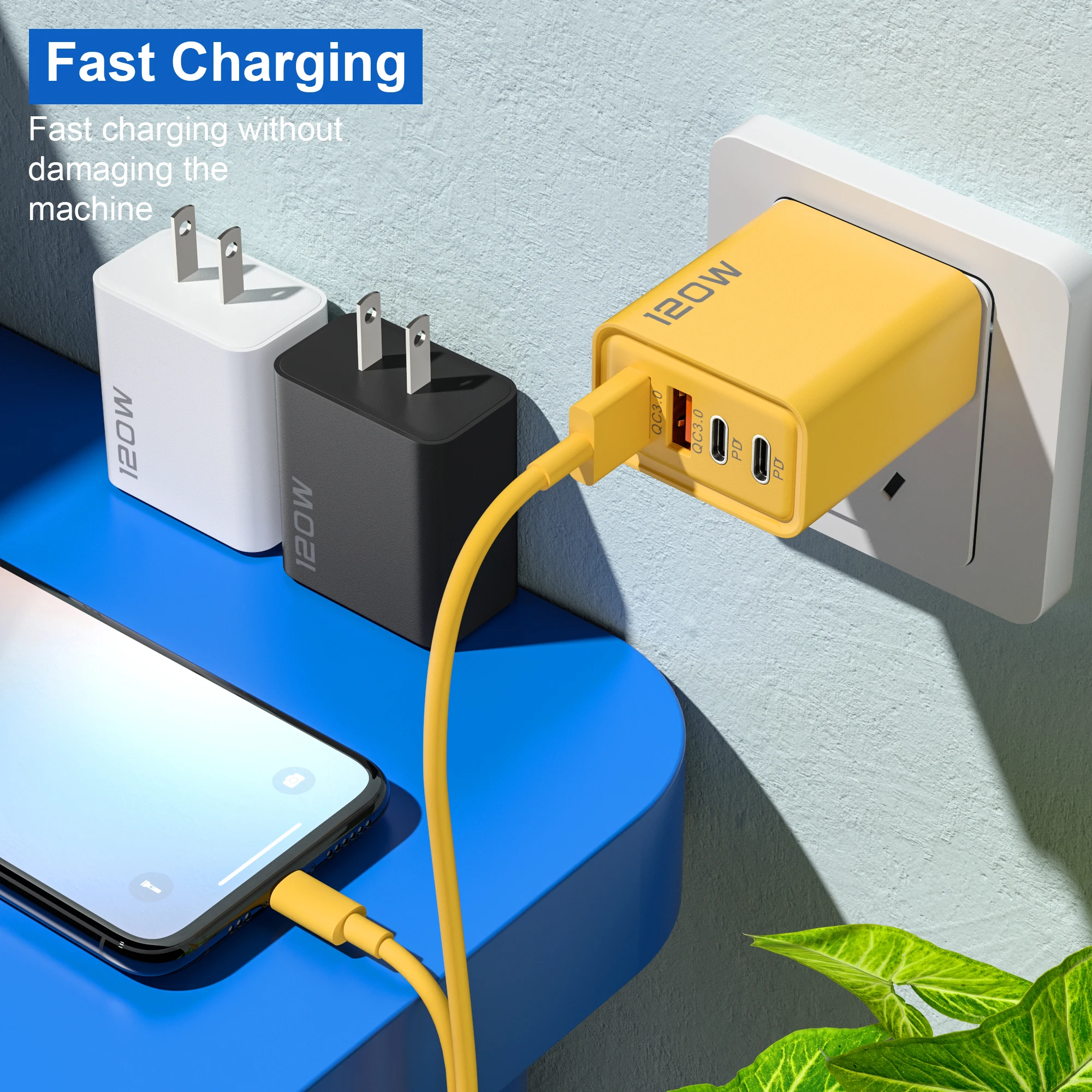 Xiaomi 120W 4 Port USB Type C Charger Fast Charging Data Cable USB Phone Charger Adapter For Samsung iPhone Huawei Wall Charger
