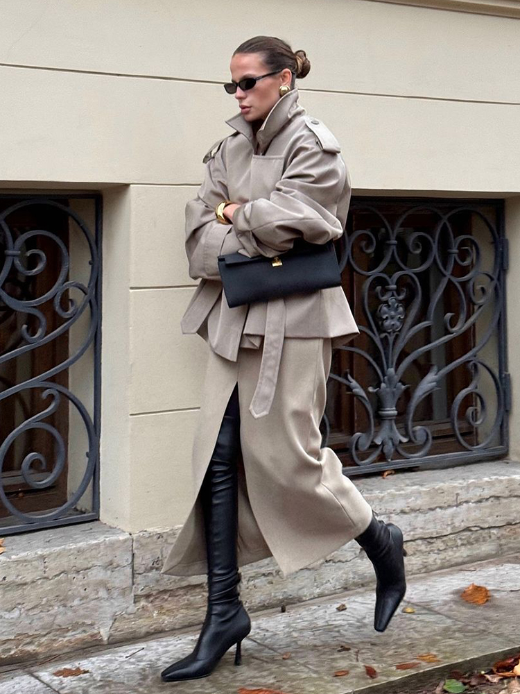 Женская ветровка на шнуровке, шикарный воротник с лацканами, длинные рукава, укороченные пальто с широкими плечами, осень 202, элегантная повседневная куртка для поездок на работу