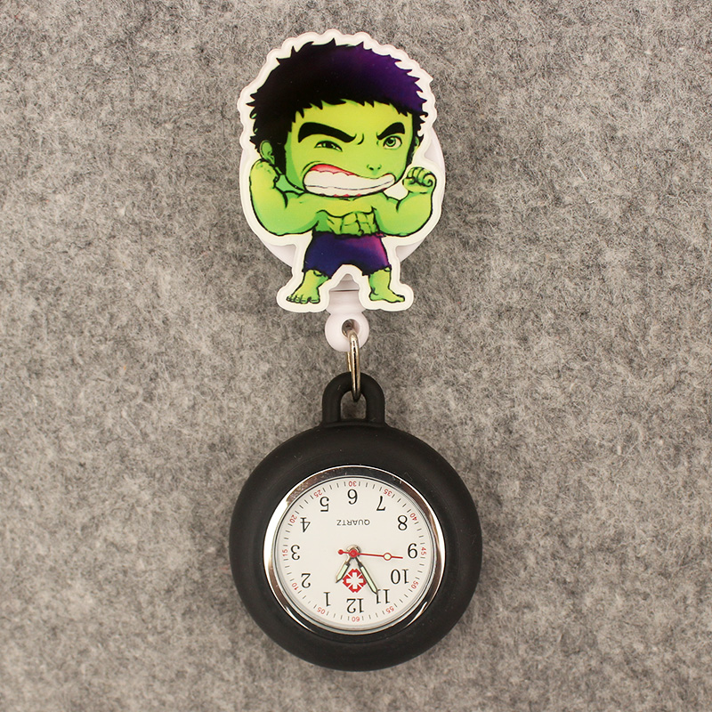 Cartoon Brave Metal Man Style Pocket Watch com Clip, Retrátil, Homens e Mulheres