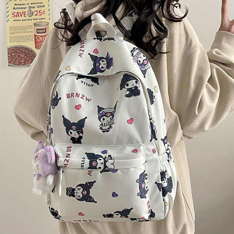 2024 Sanrio Cute Kuromi Melody Cinnamoroll Large Capacity Backpack Boys Girls Cartoon Hello Kitty Kawaii Canvas Schoolbag