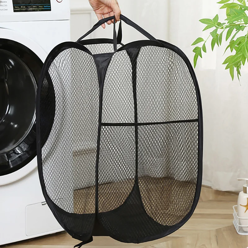 Folding Dirty Laundry Sorting Basket Washing Frame Bathroom Cloth Mesh Storage Bag Frame Bucket Laundry Organizers Storage Pouch
