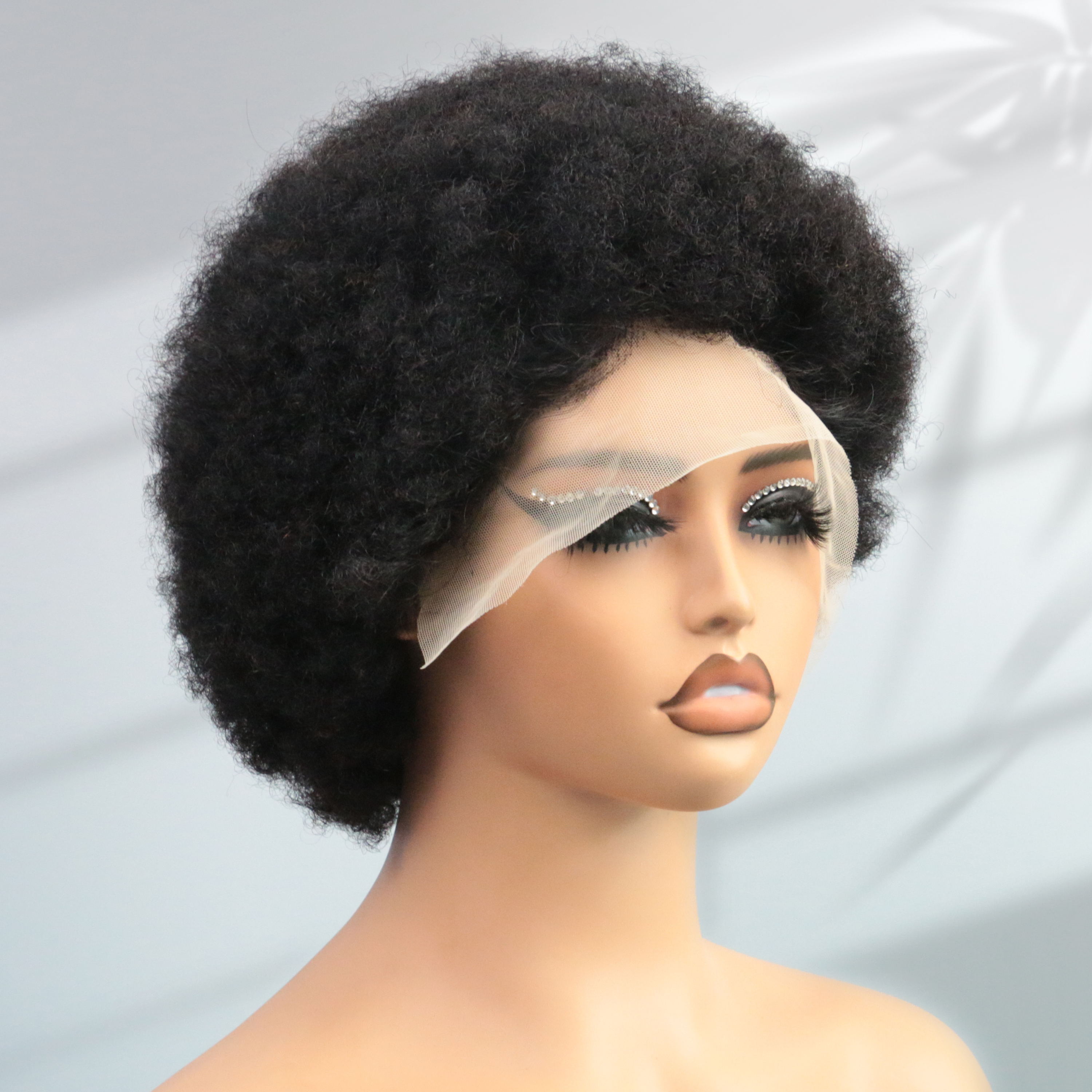 Afro crépus bouclés cheveux humains courts coupe de lutin perruques 13x4 dentelle pour les femmes courte bouclée lutin remy perruque 6 pouces couleur noire 180% densité