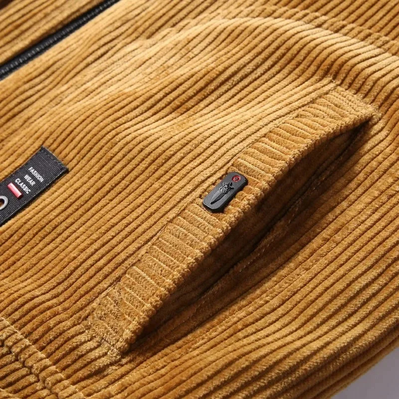 Chaqueta de invierno para hombre, cortavientos térmico de talla grande, chaquetas y abrigos cálidos de pana para invierno, prendas de vestir informales con Cuello de piel