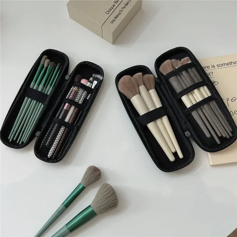Bolsas de almacenamiento de cosméticos negras, estuche impermeable para brochas de maquillaje con doble cremallera, bolso para mujer, soporte portátil para brochas de viaje, estuche para bolígrafos