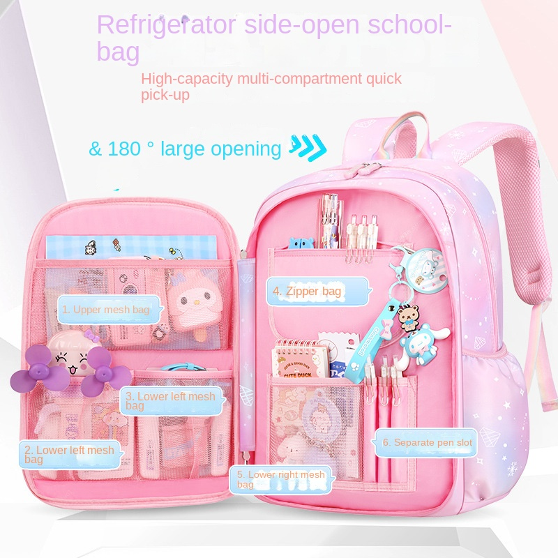 Neue Schultasche Student Mädchen Kinder Prinzessin Kühlschrank Tür Rucksack Wirbelsäule Schutz Umhängetaschen Niedlich Wasserdicht Regenbogen