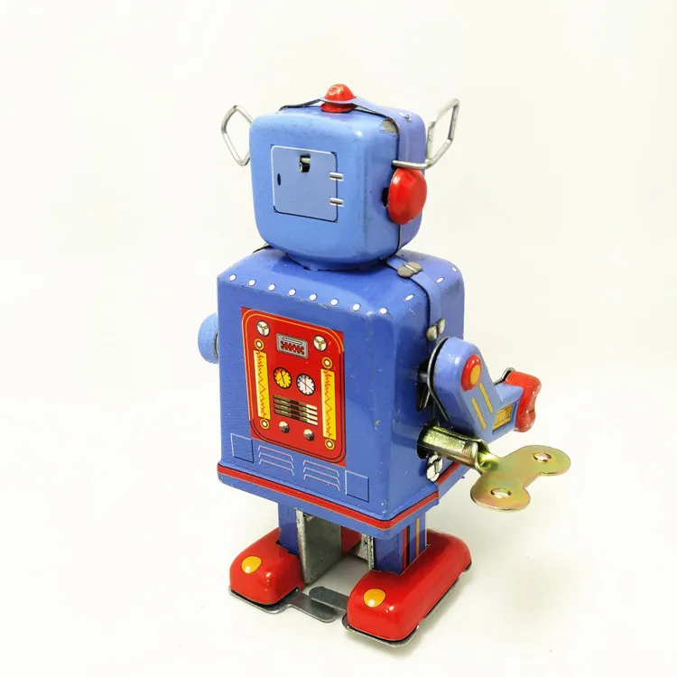 Robô de lata retrô de corda com tambor de gongo, brinquedo mecânico clássico para coleção de presentes de Natal para crianças e brincadeiras divertidas