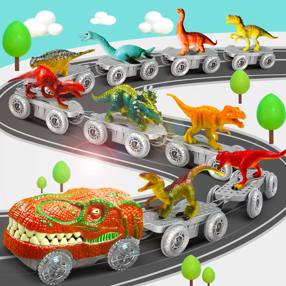恐竜のおもちゃ-魔法の線路レーシングおもちゃベンド柔軟なレーストラックフラッシュライトカー知育玩具子供用ギフト