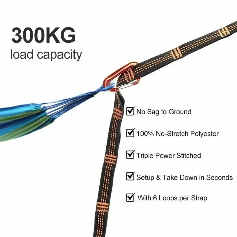 Correias de poliéster reforçado Para acampao AR livre Black Hammock STRAPS 5แหวน Alta carga-rolamento farpado 2ชิ้น
