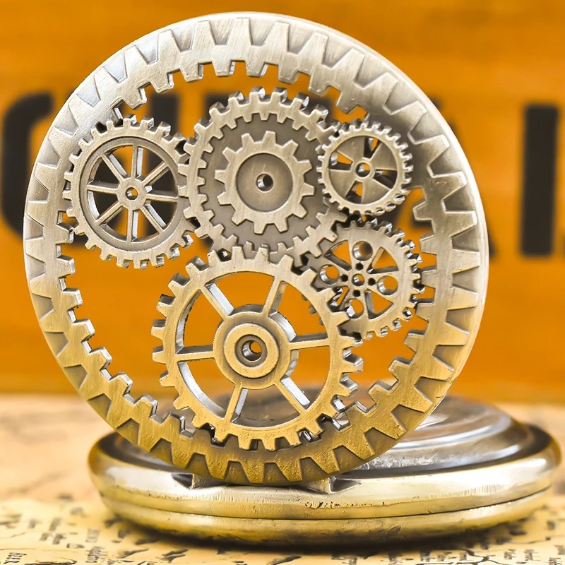 Vintage bronze steampunk cobre recorte engrenagem relógio de bolso de quartzo colar pingente relógio corrente masculino feminino corrente presente