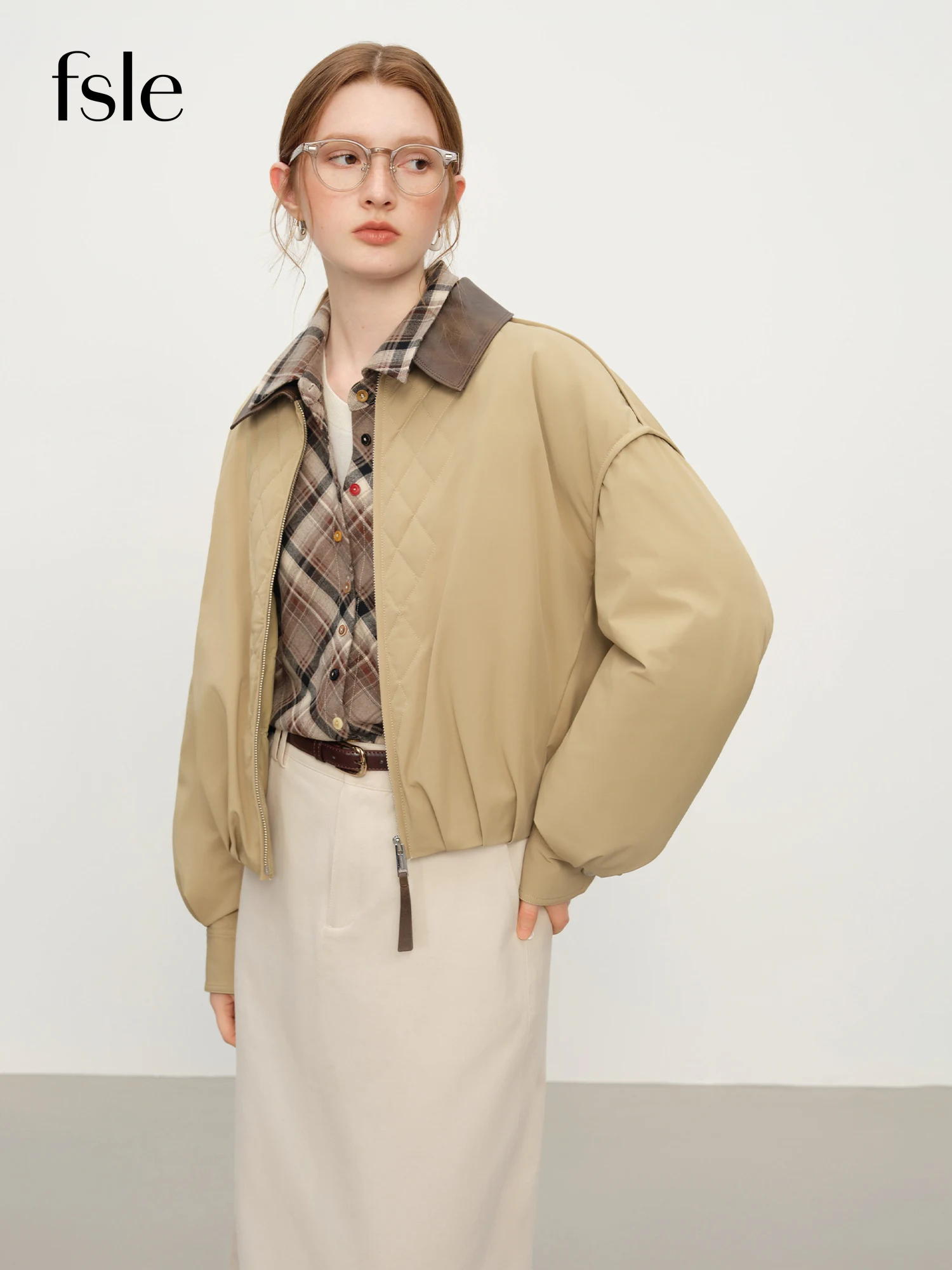 Fsle estilo celeiro leve acolchoado jaqueta feminina 2025 inverno vintage painel xadrez acadêmico casaco curto retro faculdade outerwear
