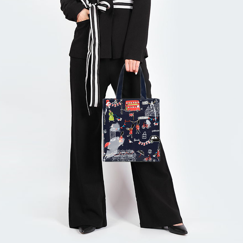 Многоразовая женская сумка для покупок из ПВХ с мультяшным принтом, экологически чистая сумка-шоппер с цветочным принтом, повседневная студенческая сумка для книг на плечо