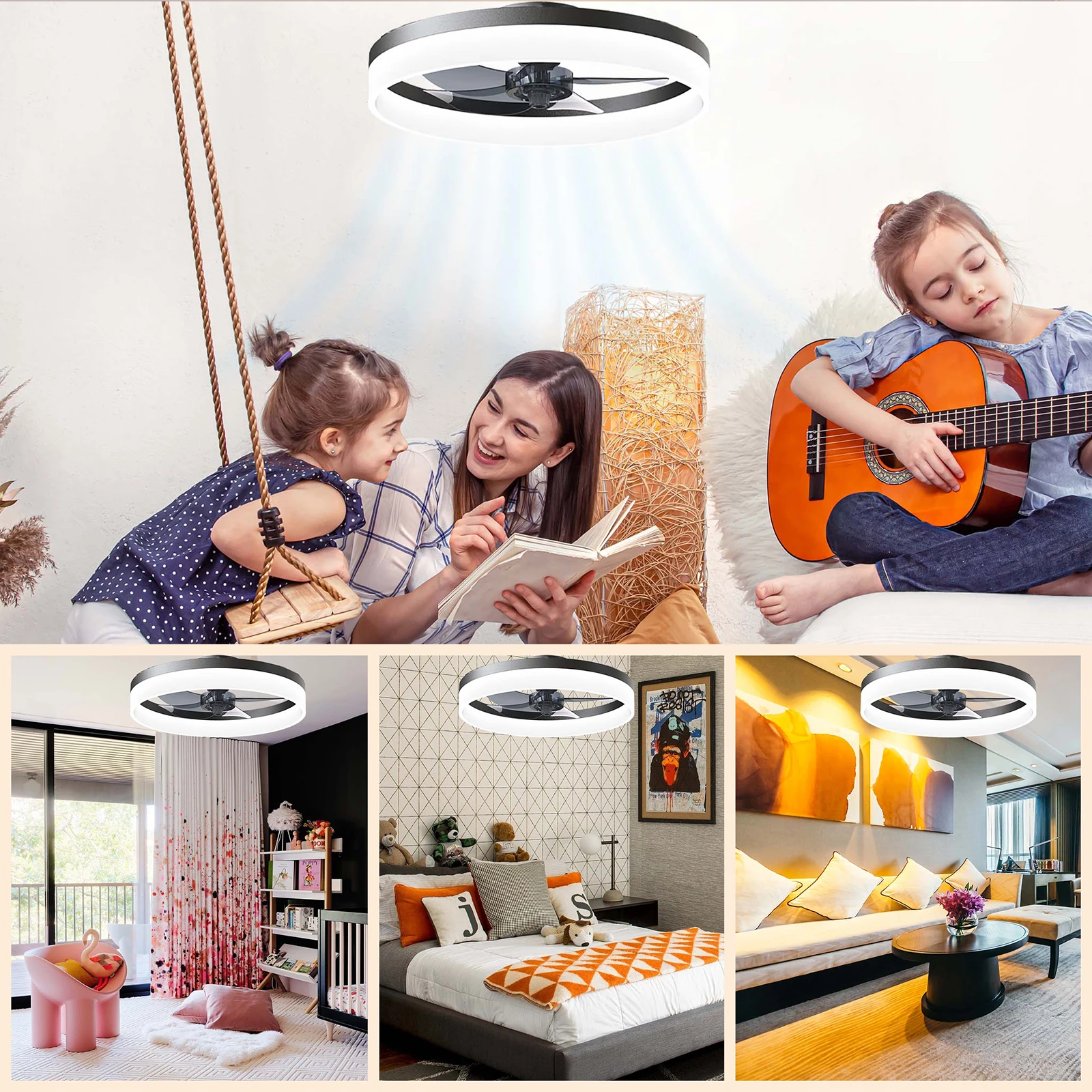 Einfache LED-Decken ventilator Licht Fernbedienung mit unendlichem Dimmen 6 Stufen Wind geschwindigkeit Wohnzimmer Schlafzimmer Kronleuchter Ventilator