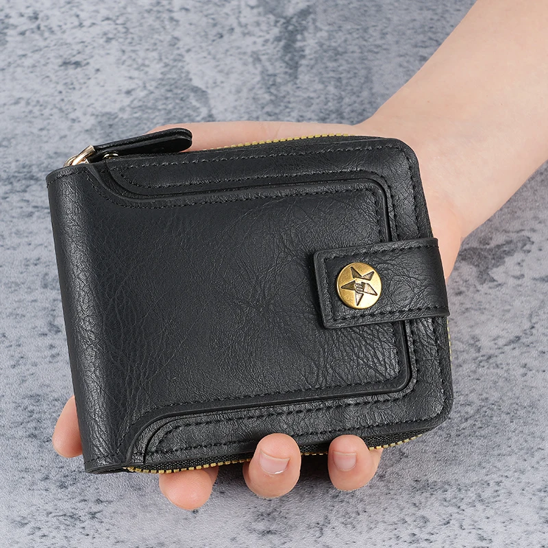 Cross-border new 2025 retro men's short wallet horizontal zipper multifunctional card buckle coin purse