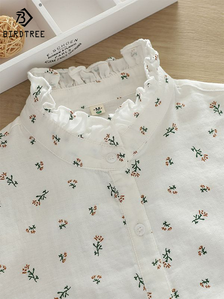 Neue Herbst 2 Schicht Baumwolle Garn Floral Shirts Frauen Rüschen Kragen Tops Lange Hülse Lose Beiläufige Blusen Frühling 2023 T37959JM