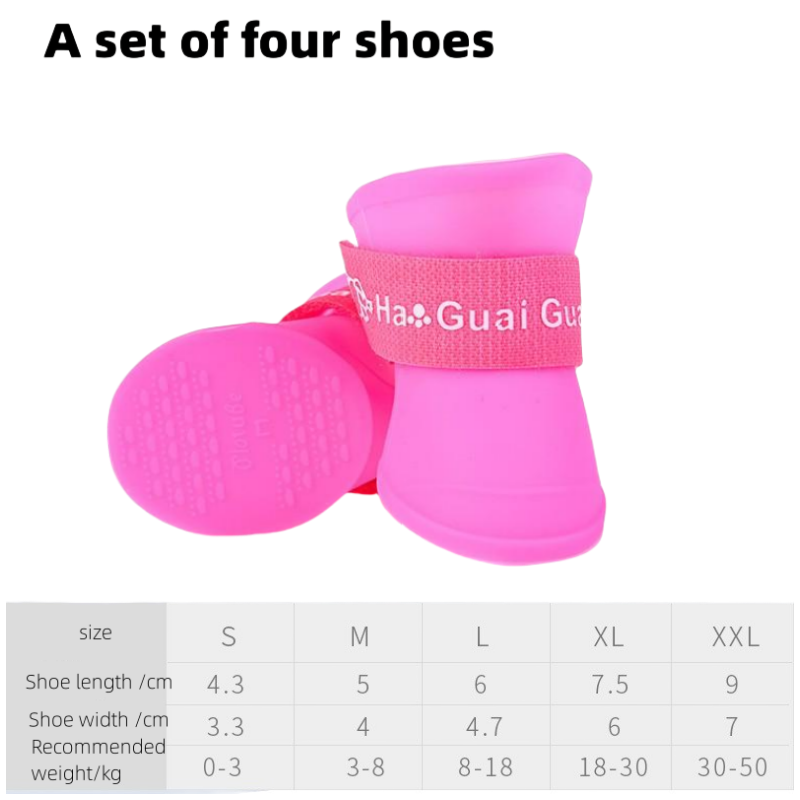 4 개의 멀티 컬러 애완 동물 비 신발 그룹 실리콘 미끄럼 방지 방수 개 신발 애완 동물 용품 개 발 커버
