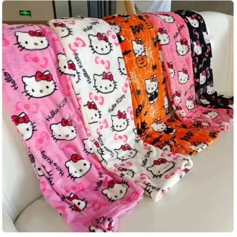 2024 Sanrio Hello Kitty Pajamas Halloween Flannel Fashion Trouserswomen Kawaii Woolen Anime Cartoon Casual Home Pants Autumn