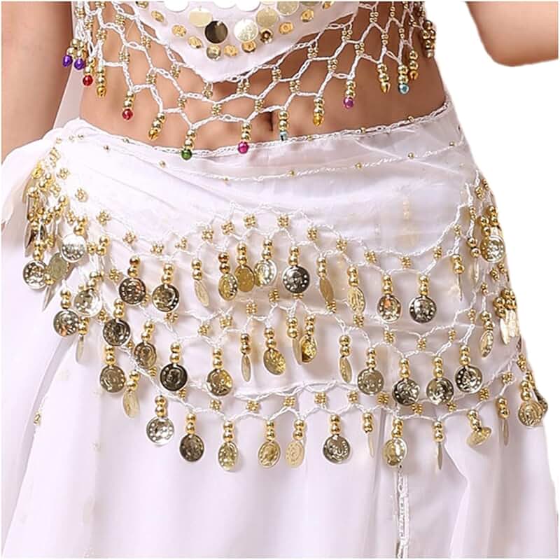 1 STÜCK Bauchtanz 3 Reihen Gürtel Gold Ton Münzen Gürtel Frauen 140 cm Pailletten Quasten Chiffon Hüfttuch Zubehör für Bauchtanzgürtel