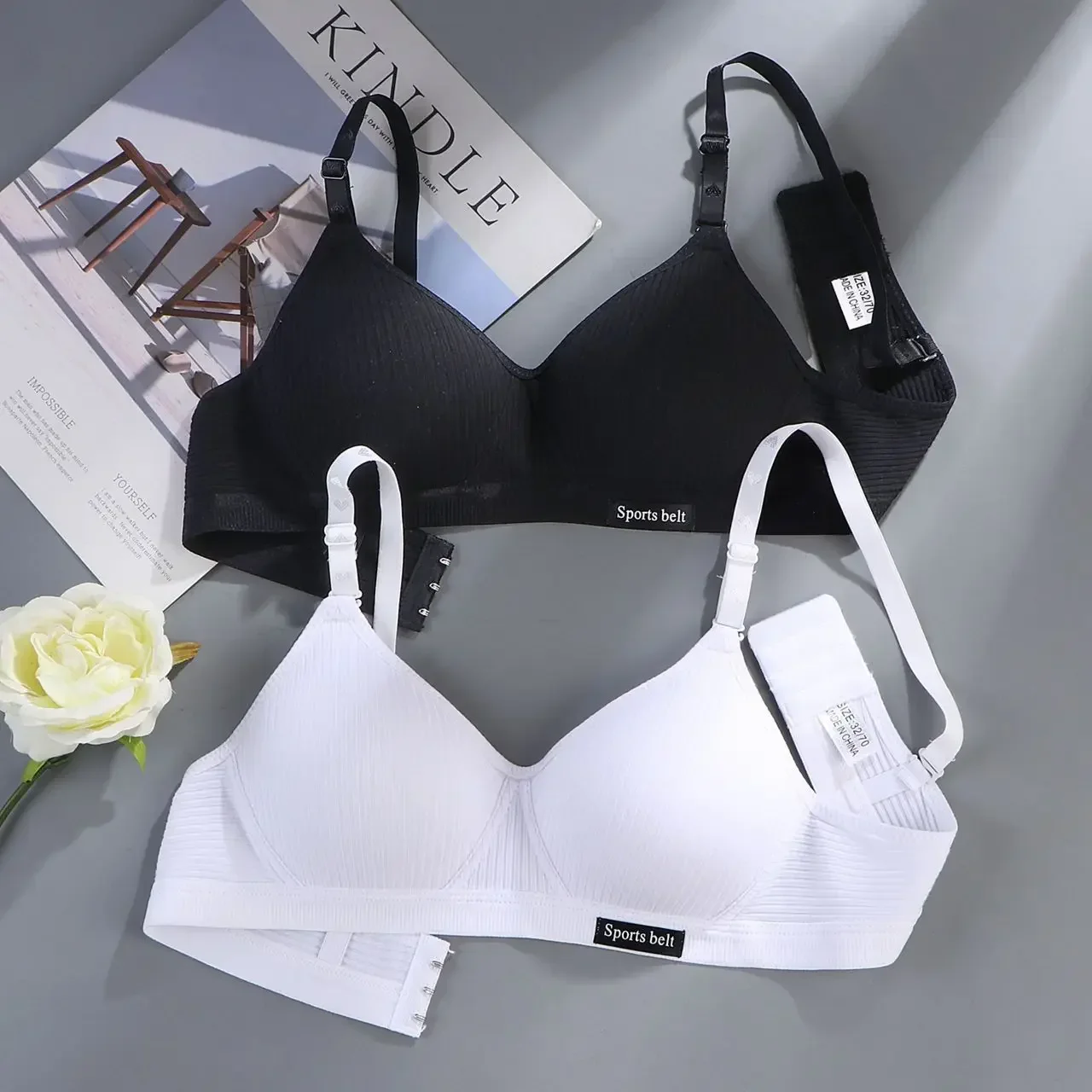 Sujetador de copa AB de algodón para mujer, ropa interior inalámbrica, cómodo sujetador en V, ropa interior de empuje hacia arriba para mujer