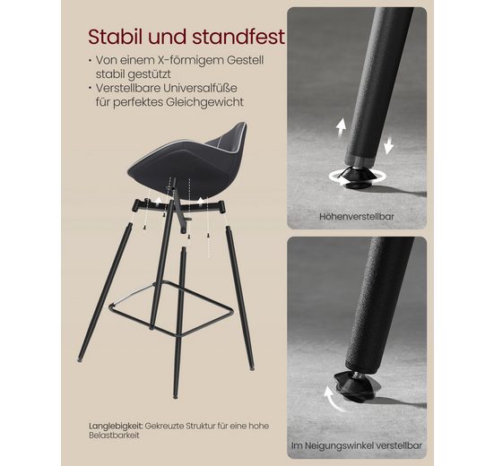 VASAGLE Barhocker (Set, 2 St), ergonomische Rückenlehne, Kunstleder