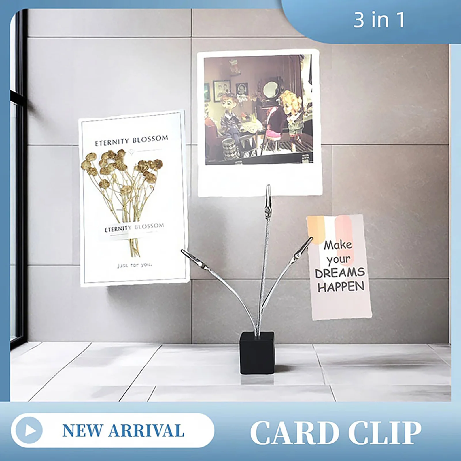 3 Wire Memo clip Cube Picture Note card holder Desk Paper Photo Clips Alligator Clamp Table Stand Place Office Business