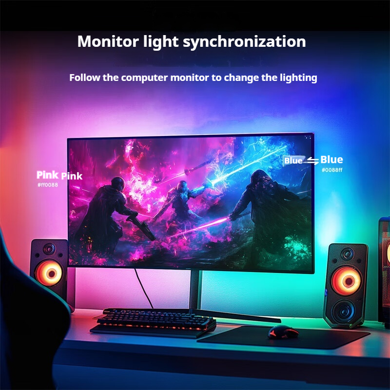 USB 5V RGB LED Computer Sync Backlight with Adhesive, Dream Color RGB IC Strip Light for Gaming Room Christmas Decor